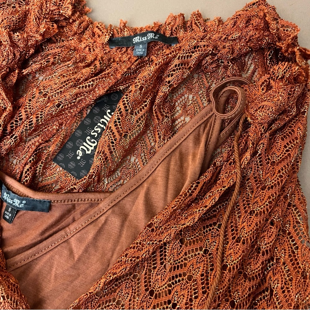 Miss Me Rust Orange Metallic Swing Dress - Picture 5 of 10